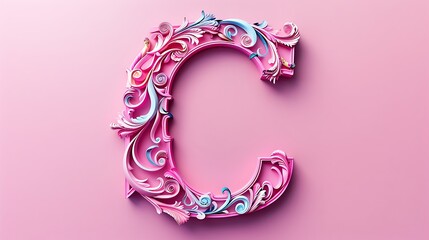 Fancy alphabet letters C on pink background
