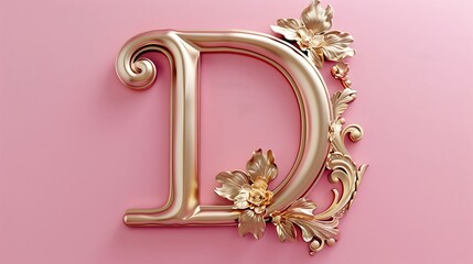 Fancy alphabet letters D on pink background