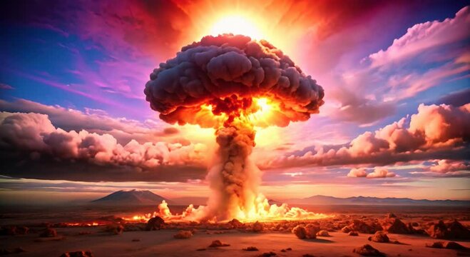 Nuclear bomb is exploding violently smoke exploded into a mushroom cloud. The concept of nuclear war