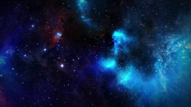 Space Galaxy and Nebulae simulation. Cosmic Galaxy Exploration 4K Backround. Night sky traveling trough universe filled, nebulae and galaxies - 4k Video. Galaxy cosmos nebula space