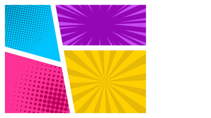 Comic book templates. Comics magazine cover and pages grid layouts Superhero design, frames for dialog, communication boxes of different shape