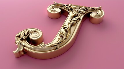 Fancy alphabet letters J on pink background