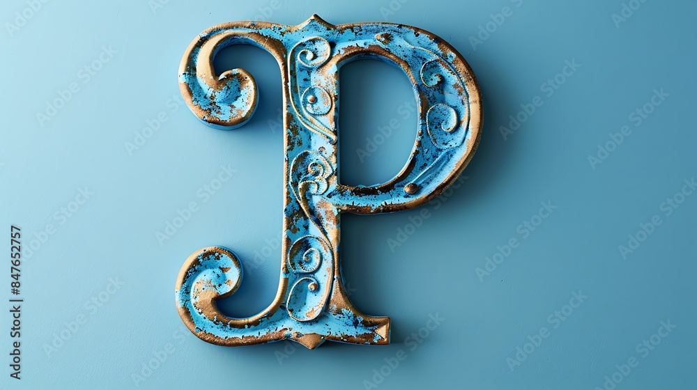 Wall mural fancy alphabet letters p on blue background