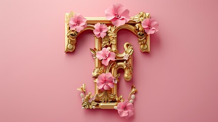 Fototapeta premium Fancy alphabet letters T on pink background