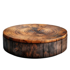 round wooden display isolated on transparent background ,wood product stand cut out ,generative ai