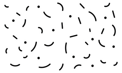 Hand drawn simple sprinkle seamless pattern with black confetti and stars isolated with white background. vector Illustration for holiday, party, birthday, invitation.