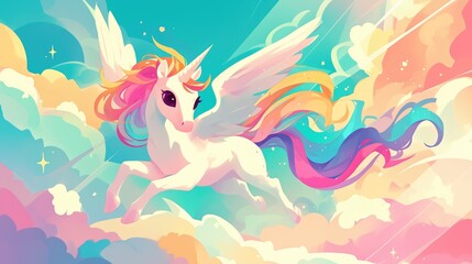 Obraz premium Exciting cartoon illustration of a playful unicorn