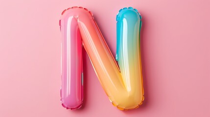 Rainbow Alphabet N letters on pink background