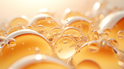 Macro shot of pale yellow oil bubbles