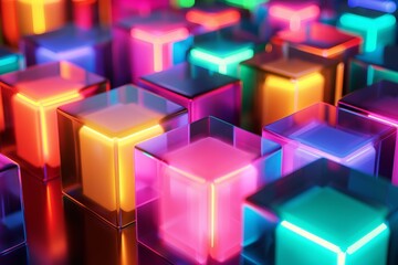 Obraz premium Colorful glowing cubes arranged in an abstract pattern on a dark background