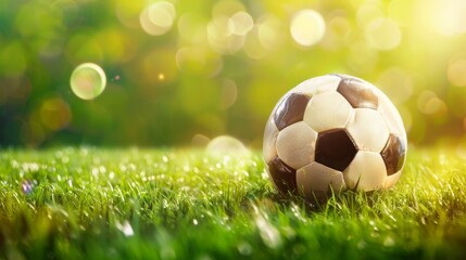 Fototapeta premium Soccer football banner background with ball. Illustration generated by ai.