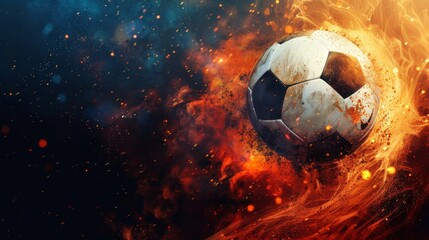 Fototapeta premium Soccer football banner background with ball. Illustration generated by ai.