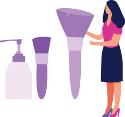 Girl is pointing at different brushes.