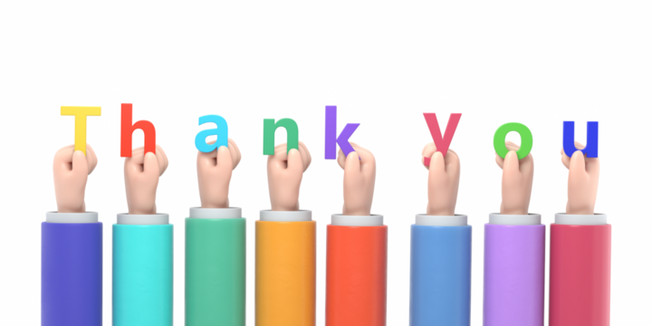 Transparent Backgrounds Mock-up.Thank you. A group of people hold big letters. Word in hand. Colored letters. Landing pageof gratitude. 3d illustration flat design.Supports PNG files - Powered by Adobe