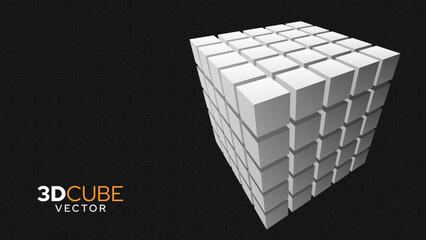 Fototapeta premium 3D White Cube of Cubes in Perspective. Flying Cubes On A Transparent Background. Vector Illustration For Advertising.