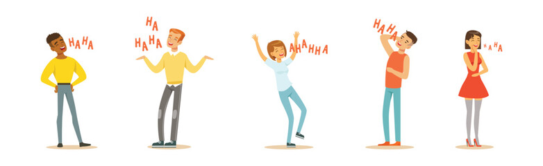 Man and Woman Character Laughing Out Loud and Expressing Positive Emotion Vector Set