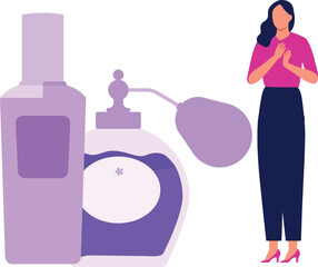 The girl is showing the perfume.