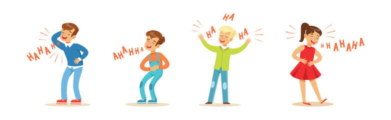 Kid Character Laughing Out Loud and Expressing Positive Emotion Vector Set