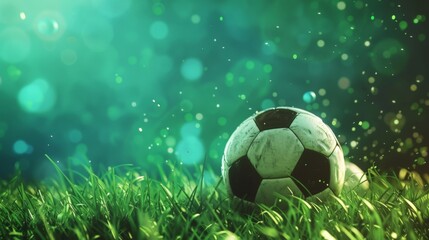 Naklejka premium Soccer football banner background with ball. Illustration generated by ai.