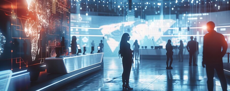 Dynamic virtual event platform mockup with virtual booths and attendee networking, ideal for event organizers and virtual conferences, 4K hyperrealistic photo.