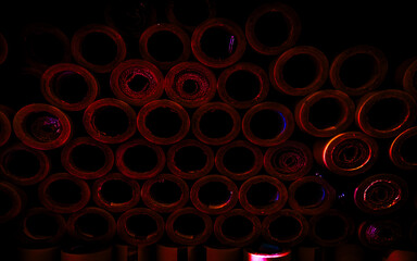 Abstract background with round paper cores that are stacked in layers to adjust light, shadow, and color for beauty.