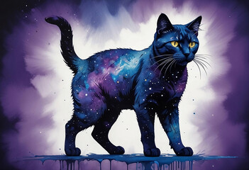 Painting of a colorful cat