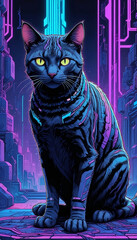 Vaporwave style futuristic cat