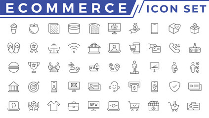 E-commerce icon set. Online shopping and delivery elements. E-business symbol. Solid icons vector collection.