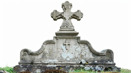 Obraz premium ancient gravestone with reflection isolated on white background