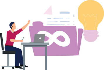 A boy is working on a laptop.