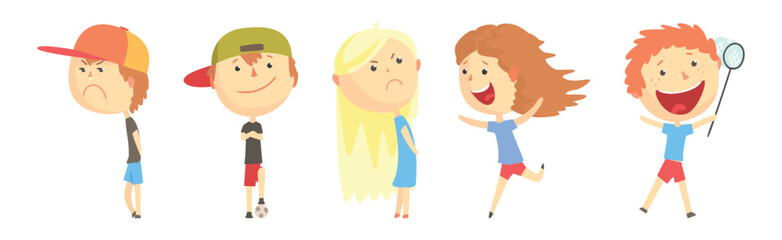 Funny Kid Character Playing Having Fun Vector Set