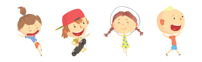 Funny Kid Character Playing Having Fun Vector Set