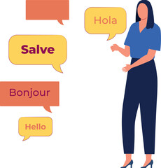 A girl is looking at the international words.