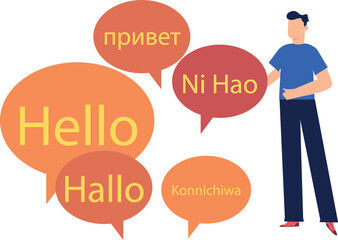 The boy is looking at the greeting phrases. © Flaticons