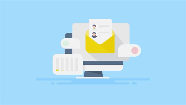 Business message online marketing with email commination technology, notify customer with newsletter conversion strategy video animation.