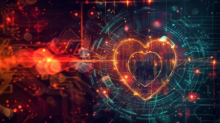 Abstract futuristic technology background with glowing heart symbol