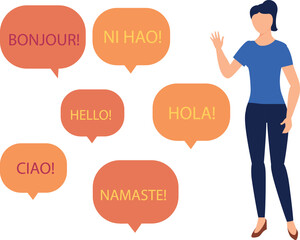 The girl is telling about foreign languages ​​of world. © Flaticons