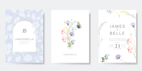 sweet elegant pink botanical Wedding Invitation, floral invite thank you, rsvp modern card Design in leaf and flower water color texture decorative Vector elegant rustic template