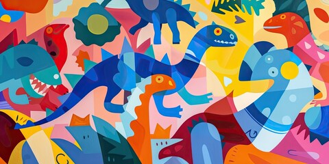 Playful Dinosaurs in a Fantasy World