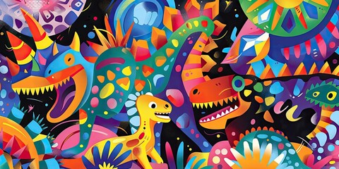 Obraz premium Playful Dinosaurs in a Fantasy World