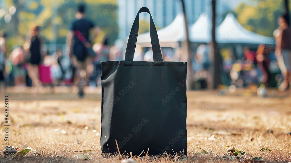 Wall mural black tote bag mockup