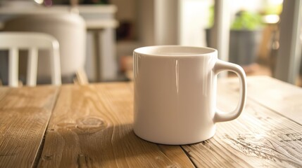 Fototapeta premium Close-up of a single empty coffee mug on a desk, suggesting an inability to seek comfort in usual routines