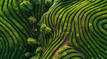 Fototapeta premium A lush green field with a winding path through it