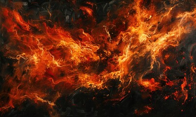 Burst of flames against a black backdrop, red-orange abstract background