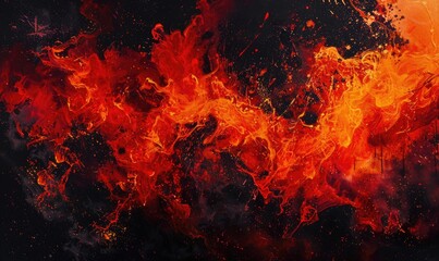 Burst of flames against a black backdrop, red-orange abstract background