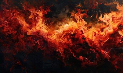 Burst of flames against a black backdrop, red-orange abstract background