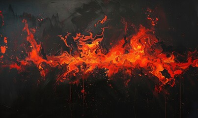 Burst of flames against a black backdrop, red-orange abstract background