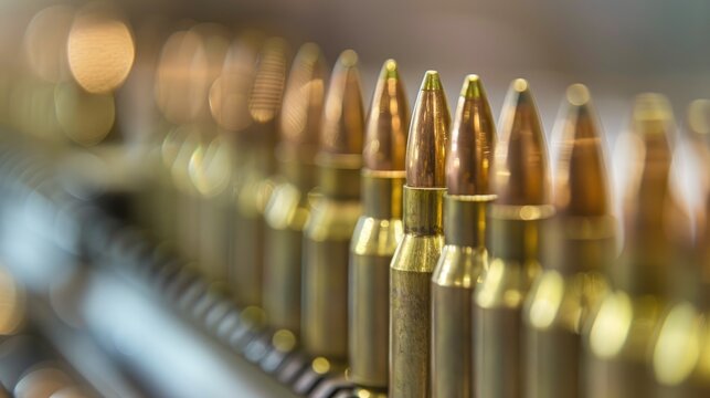 A close up view of small caliber ammunition for an assault rifle