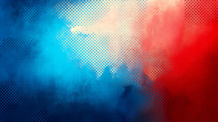 Obraz premium Abstract digital art design, red and blue halftone background with smoke, dust texture.