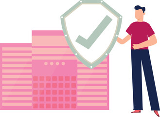 The boy is showing complete protection of business safety.